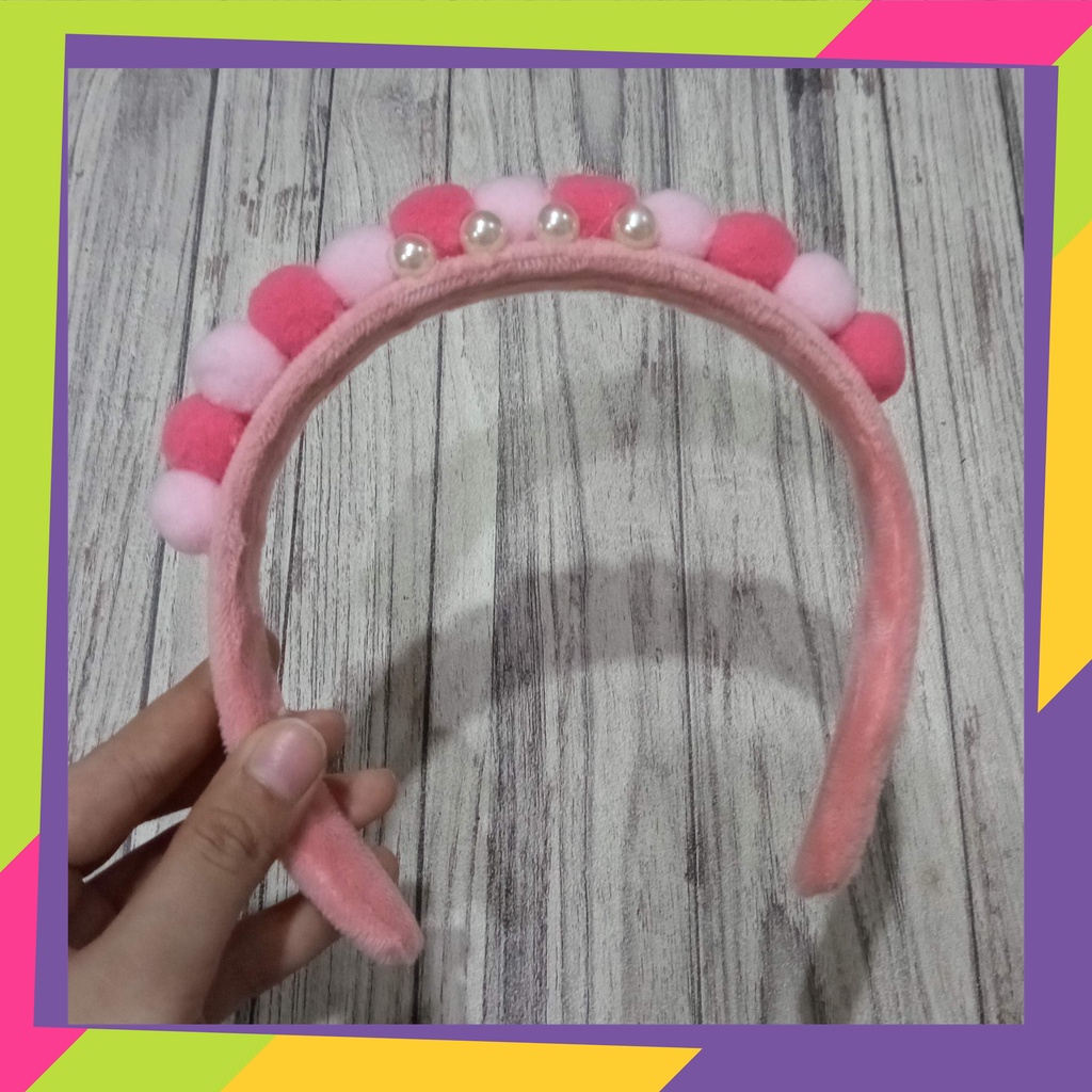 5096 / Paket usaha bando bulu bulu pompom mutiara / Bandana head band