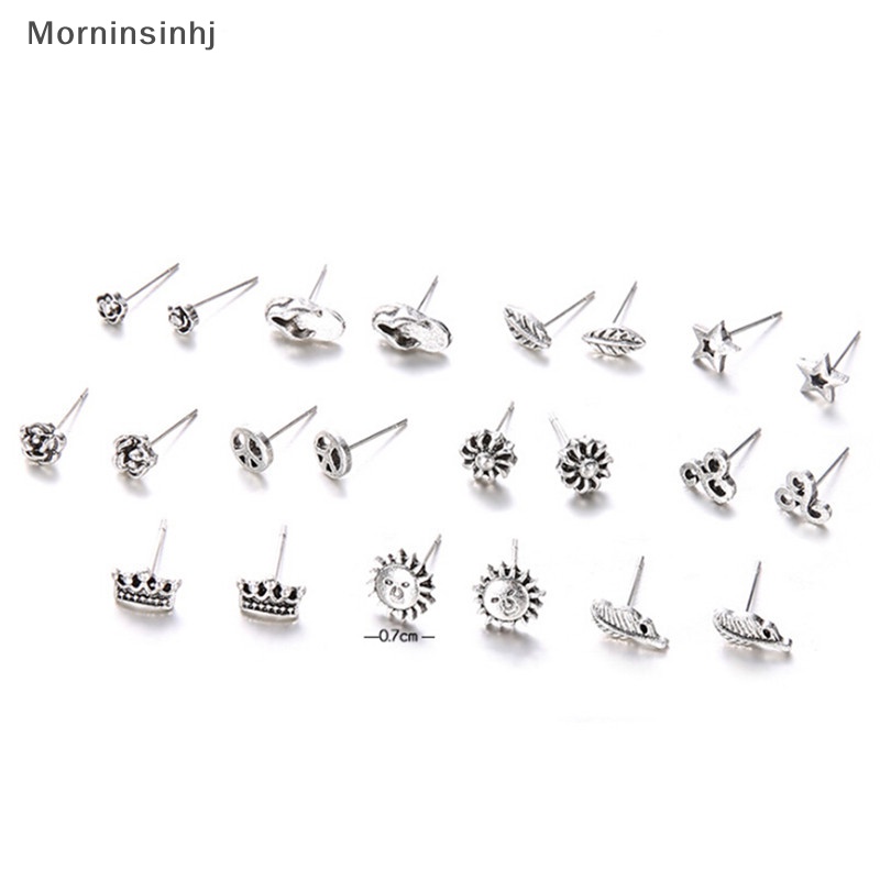 Mornin 11pasang /Set Bohemian Simple Silver Ear Stud Earrings Wanita Perhiasan Anting id