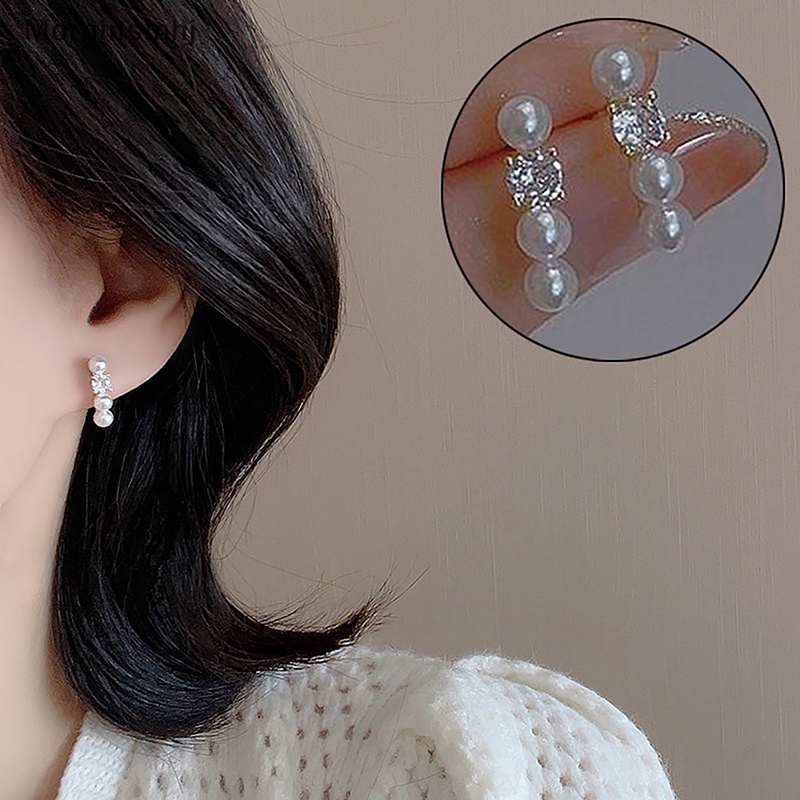 Mornin 1pasang Anting Tusuk Mutiara Zirkon Ringan Vintage Telinga Untuk Wanita Gaya Korea Fashion Ear Stud Pesta Perhiasan Natal id