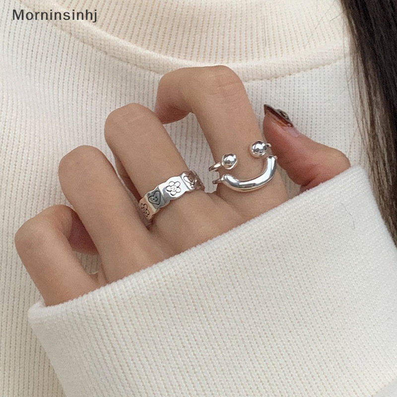 Mornin Cincin Bentuk Smile Keren Punk Warna Silver Untuk Wanita Fashion Jewelry Adjustable Open Vintage Ring Untuk Pesta Hadiah Ulang Tahun id