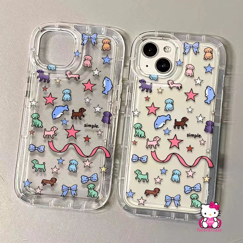 IPHONE Pasangan Airbag Shockproof Kartun Bintang Mengkilap Casing Belakang Kompatibel Untuk Iphone11 13 14 12 Pro MAX XR XS X Max7 6 8 6S Plus Fun Dog Whale Ins Korea Creative Bowknot Soft Cover