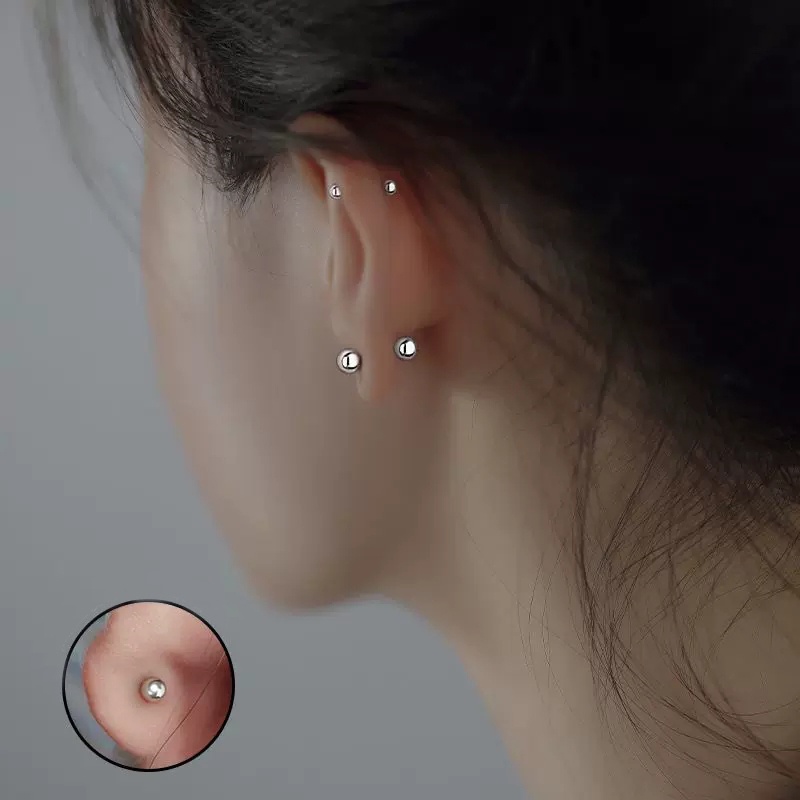 Roselife Korea S925 Perak Bulat Bola Sekrup Bulan Bintang Stud Anting-Anting Untuk Wanita Pria Hati Bunga Semanggi Tindik Tulang Rawan Anting-Anting Hypoallergenic Pick Gratis Telinga Perhiasan Aksesoris