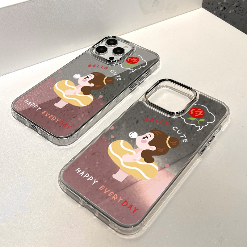 IPHONE Lifebuoy Girl Mirror Phone Case Kompatibel Untuk Iphone11 12 13 14 12Pro 13Pro 14Pro Pro Max XR X XS Max Electroplating Tombol Perlindungan Mirror Cover