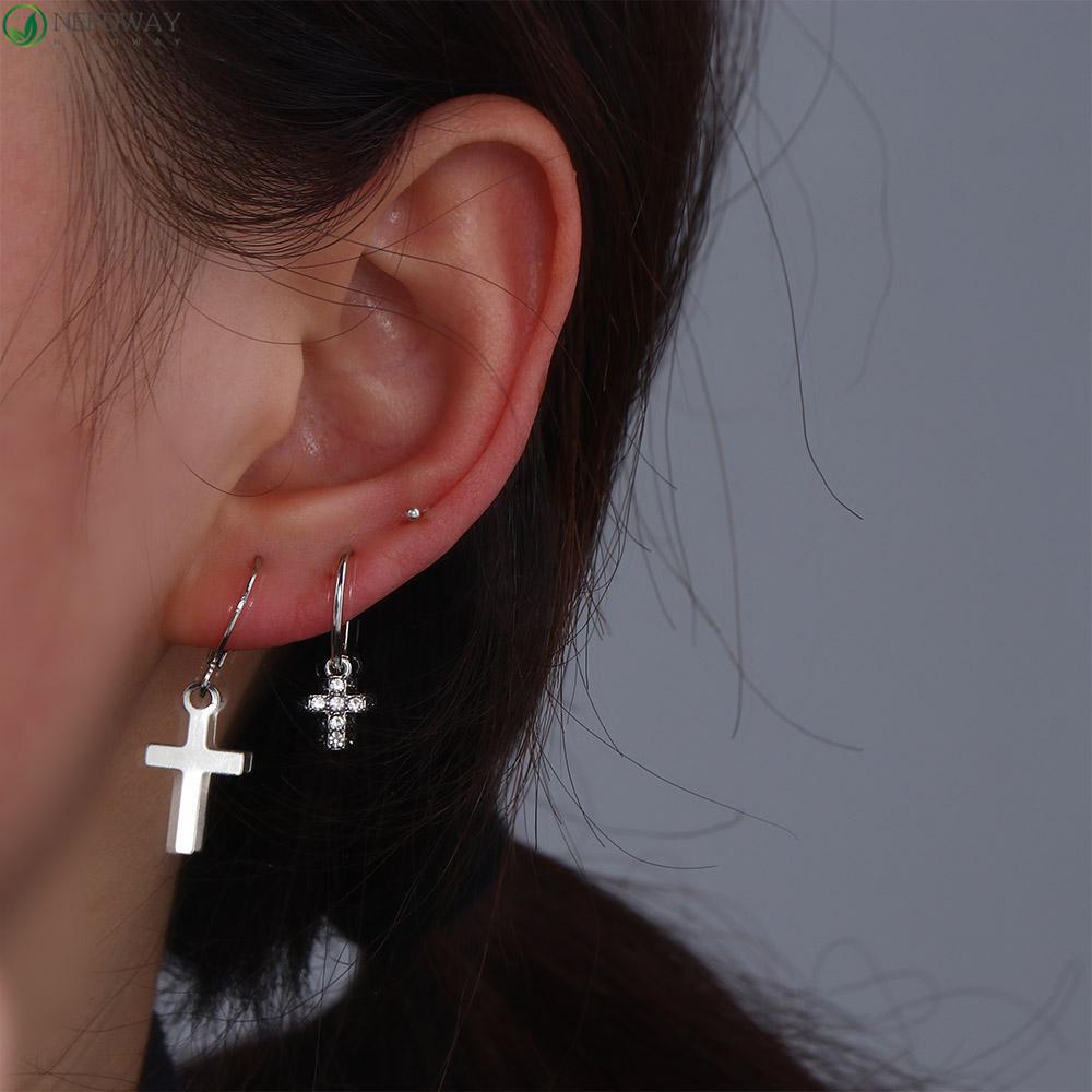 NEEDWAY Wanita Anting Set Perhiasan Fashion Kepribadian Telinga Drop Gadis Hadiah Cross Tergantung Gothic Alloy Menjuntai Earrings