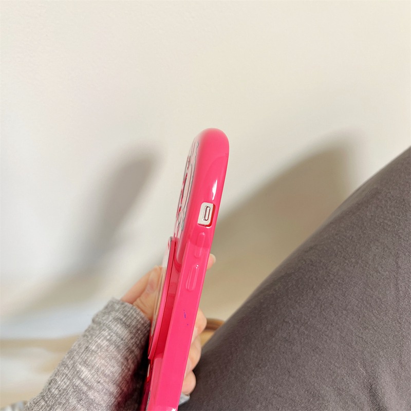 【Bow Mirror】So Cute Pink Lotso Strawberry Bear Silicone SoftCase IPhone 11 12 13 14 Pro Max Women's Fashion Gift Phone Case Brand Gift Pink Makeup