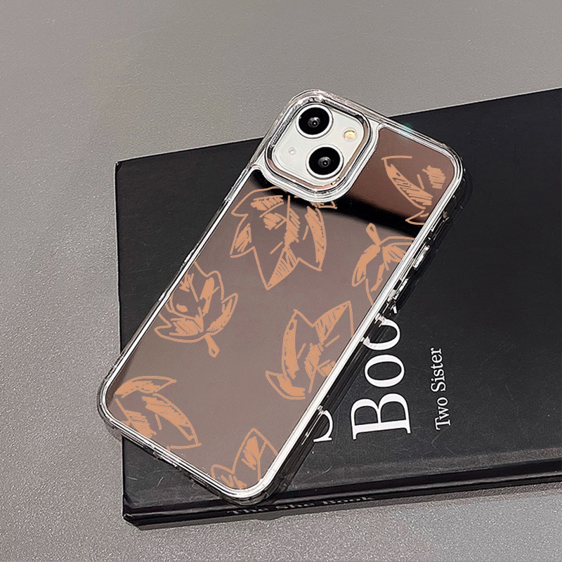 IPHONE Maple Leaves Mirror Phone Case Kompatibel Untuk Iphone11 12 13 14 12Pro 13Pro 14Pro Pro Max XR X XS Max Electroplating Tombol Perlindungan Mirror Cover