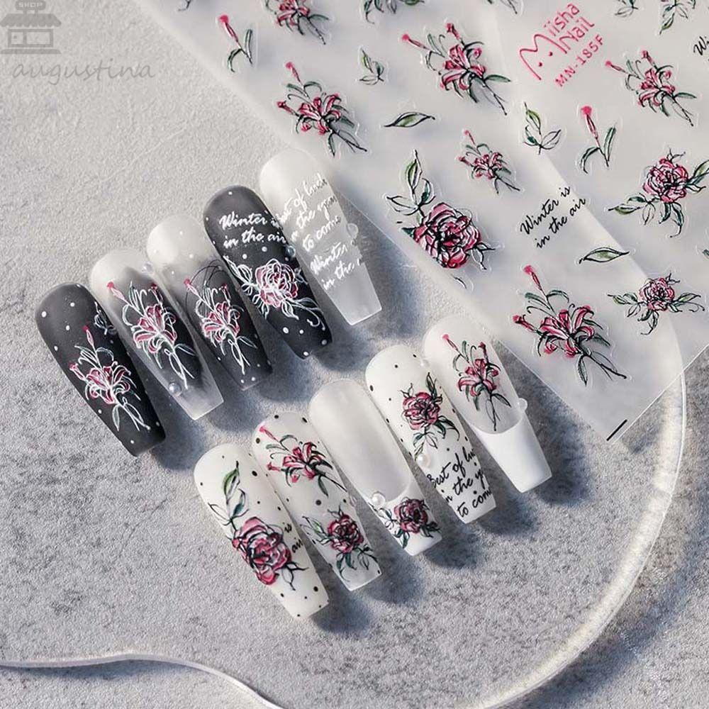 AUGUSTINA Bunga Agustina Stiker Kuku Daun Manis Kupu Rose Nail Art Dekorasi