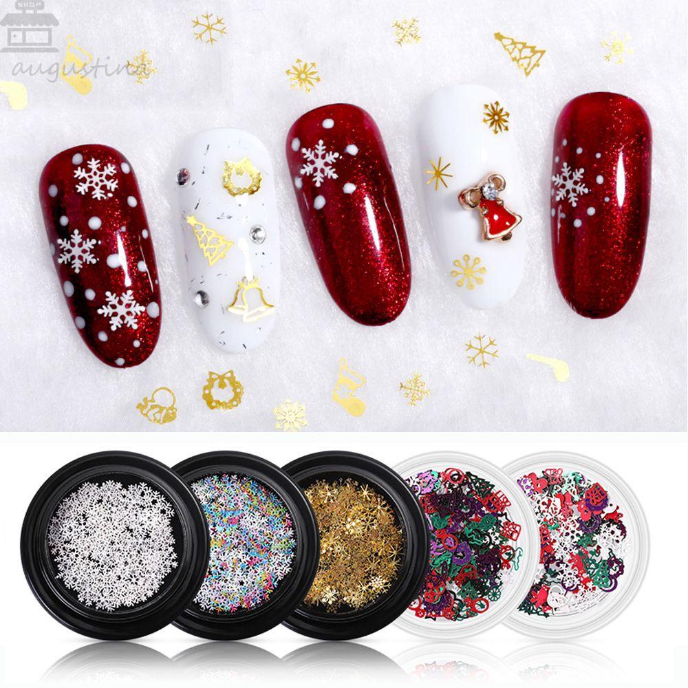 AUGUSTINA Agustina Snowflake Nail Sequin Natal Campur Elk Snowman DIY Manicure Aksesoris Perhiasan Kuku Untuk Wanita Perempuan 3D Sparkles Sequin