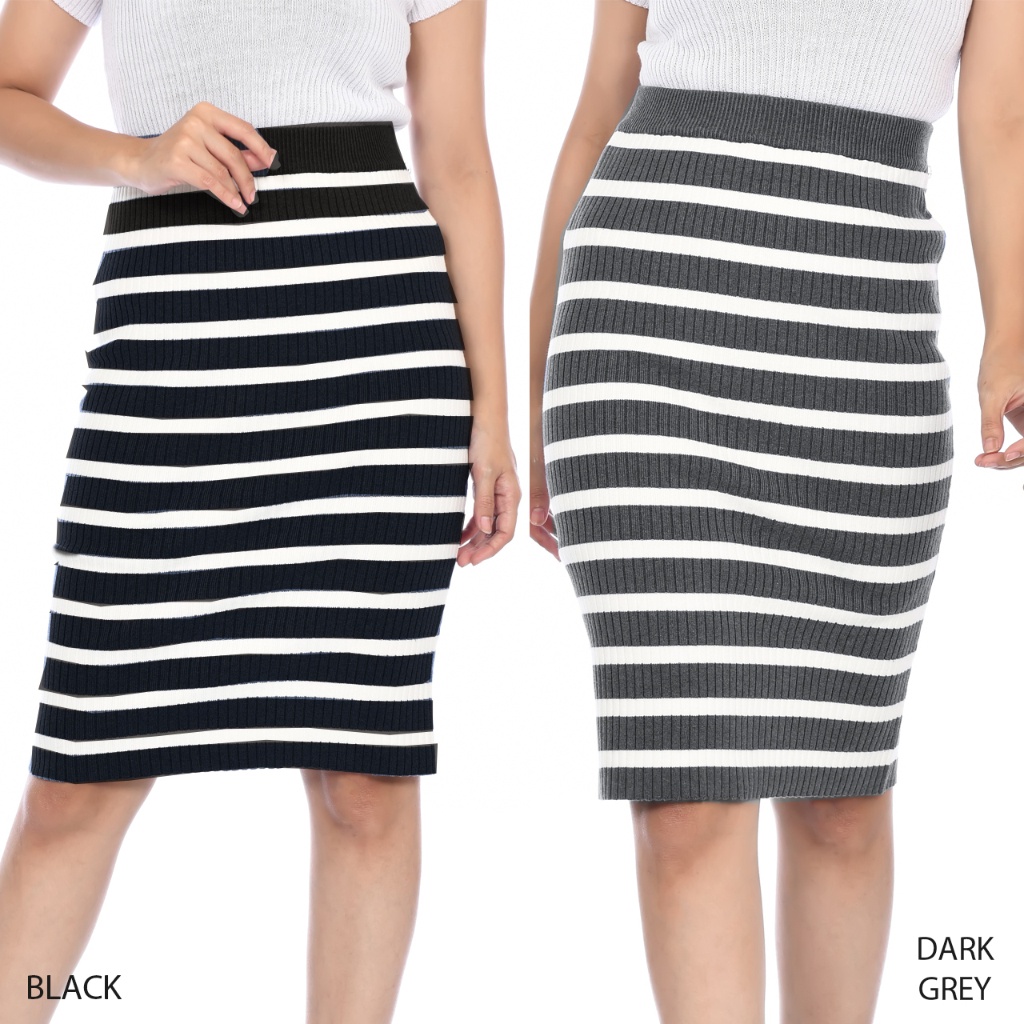 (R60) Rok rib knit pensil medium skirt korea span pencil midi