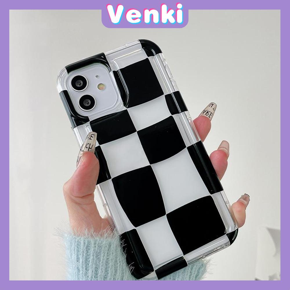 VENKI - Untuk iPhone 11 Case Bening Phone Case TPU Soft Airbag Shockproof Protection Camera Simple Black and White Check Kompatibel dengan iPhone 14 13 Pro Max iPhone 12 Pro Max XR XS