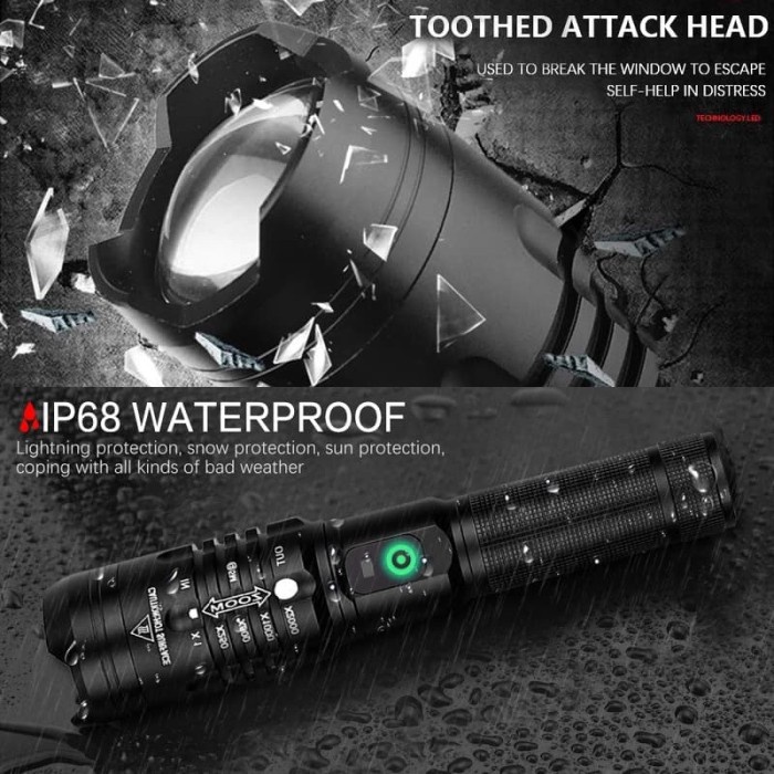 Lampu Senter LED 50000 Lumens 18650 USB XHP50 untuk Berburu