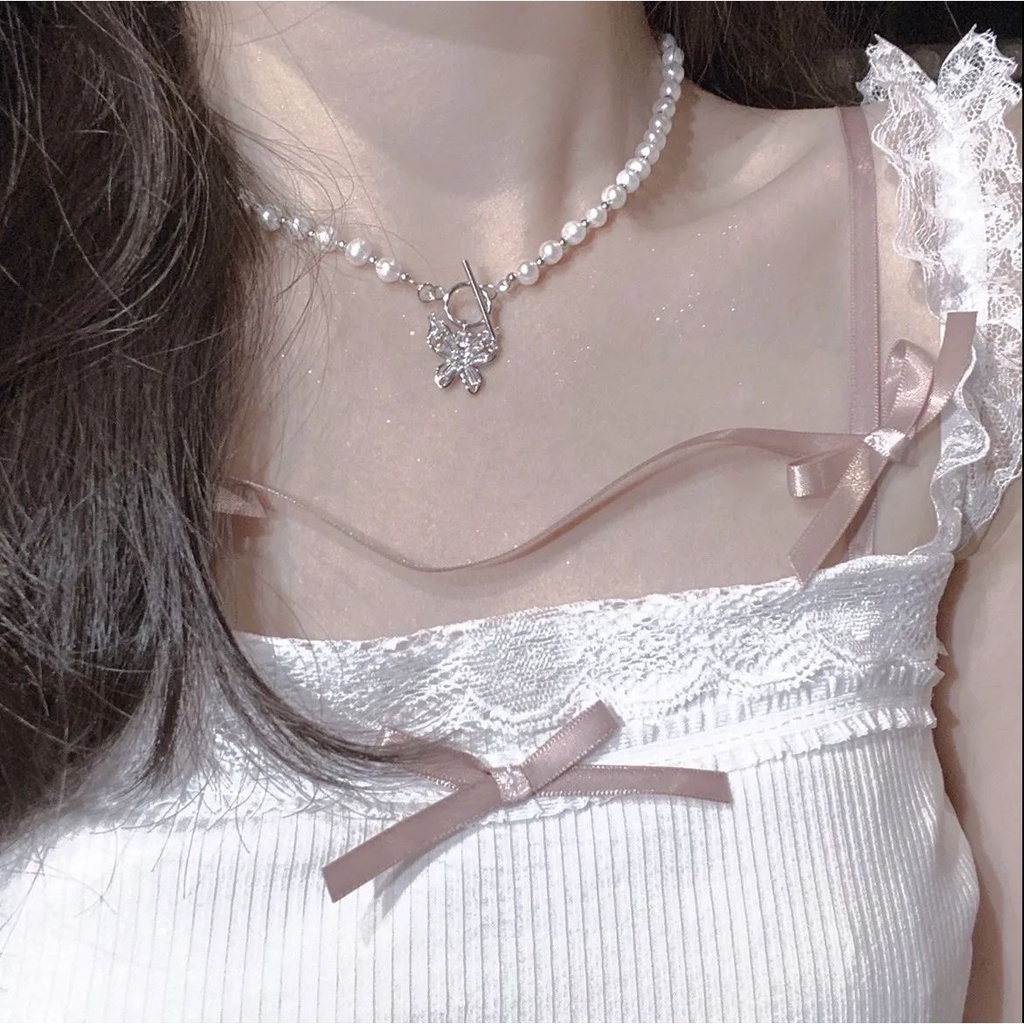 Gadis California~ Super Peri Bertabur Berlian Mutiara Kupu-Kupu Klavikula Rantai Keren Disco choker Kerah Kalung Kalung Trendi