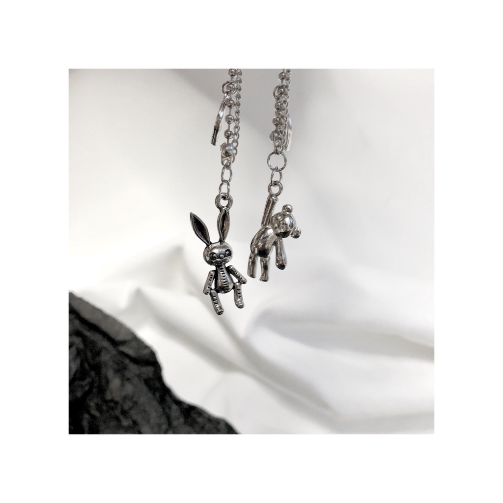 Korea Korea ins Harajuku Style Dark Rabbit Bear Pendant Kalung Titanium Steel Hip Hop Influencer Pria Wanita Trendy