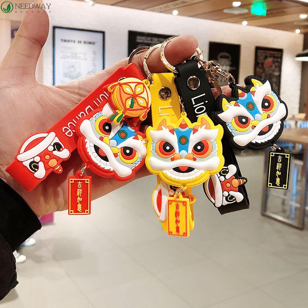 NEEDWAY Lion Dance Gantungan Kunci Pasangan Lucu Kunci Mobil Tergantung Ransel Liontin Kunci Gesper Alloy Key Lanyard