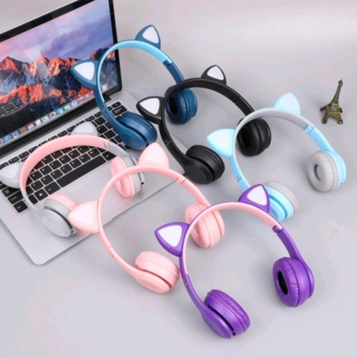CAT EARS HEADSET P47M Headphone Bando Bluetooth Wireless LED Light Super Bass Stereo