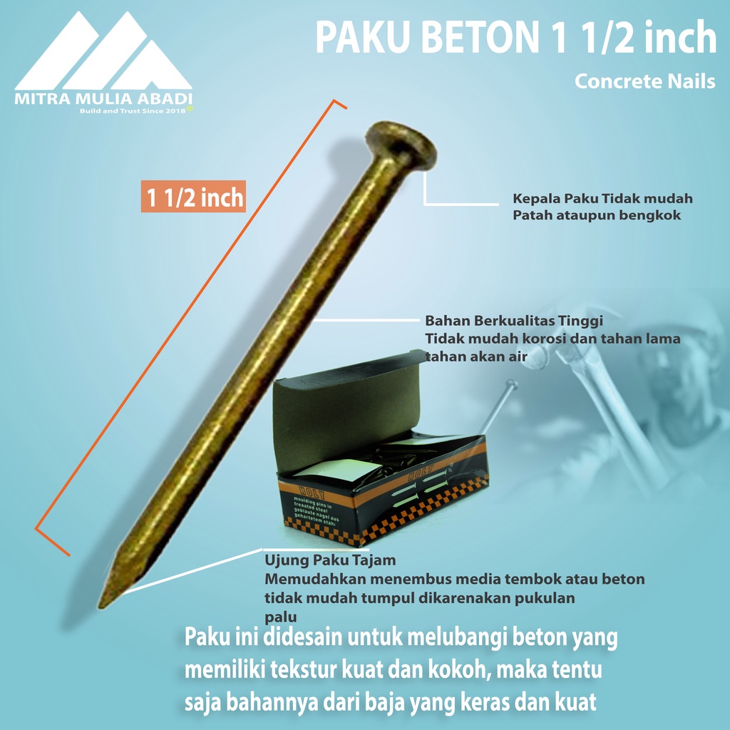 Paku Beton ukuran 1,5inch /4cm Kuning 1pcs