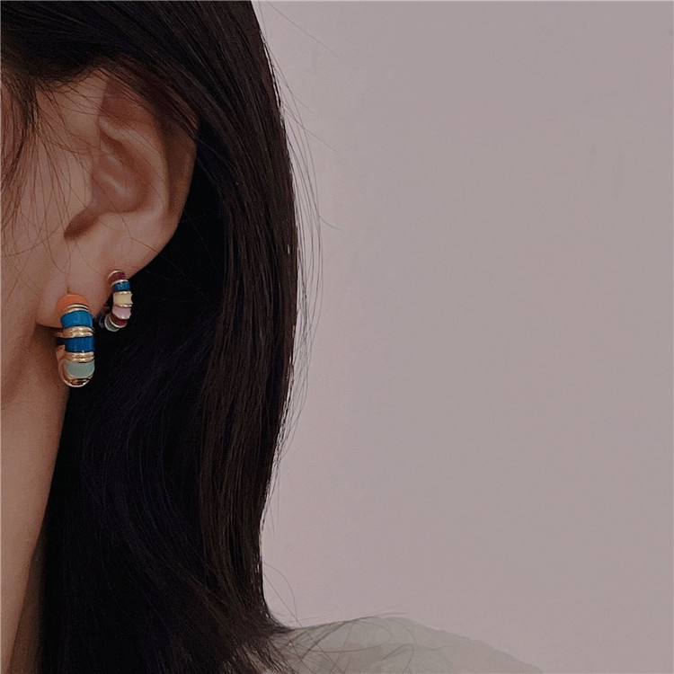 Aksesoris Anting Hoop Warna-Warni Retro Modis