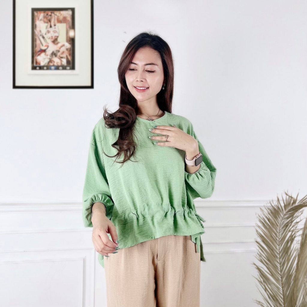 Tq88indonesia Fashion Baju Atasan  Polos Wanita Terbaru / Jennie Blouse CRINCLE JUMBO / Busana Casual Cewek / Ootd