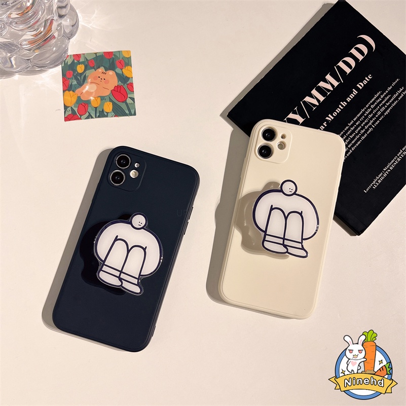 IPHONE Stand Ponsel Cowok Gaya Korea Simple Soft Case Kompatibel Untuk Iphone14 13 12 11 Pro Max X Xr Xs Max8 7 6 6s Plus SE 2020hitam Putih Warna Solid Silikon Casing Ponsel Tepi Lurus