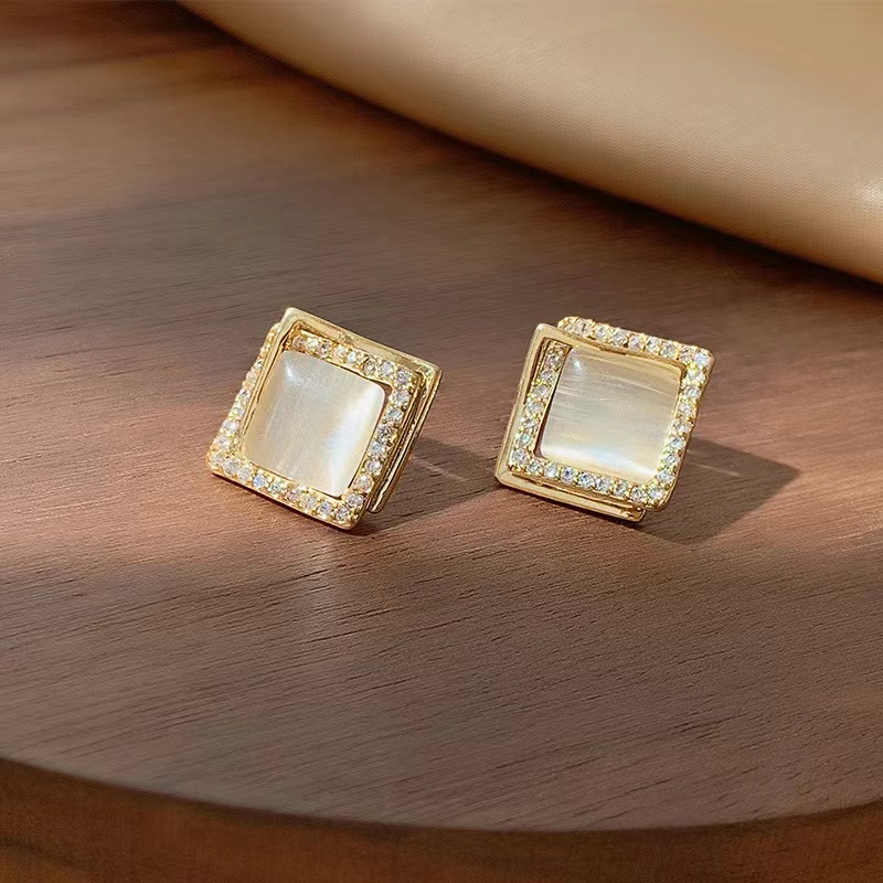 Giwang Telinga Batu Opal Wanita Korea Elegan Anting Mini Fashion925 Perak Pin Earrings Aksesoris Hadiah