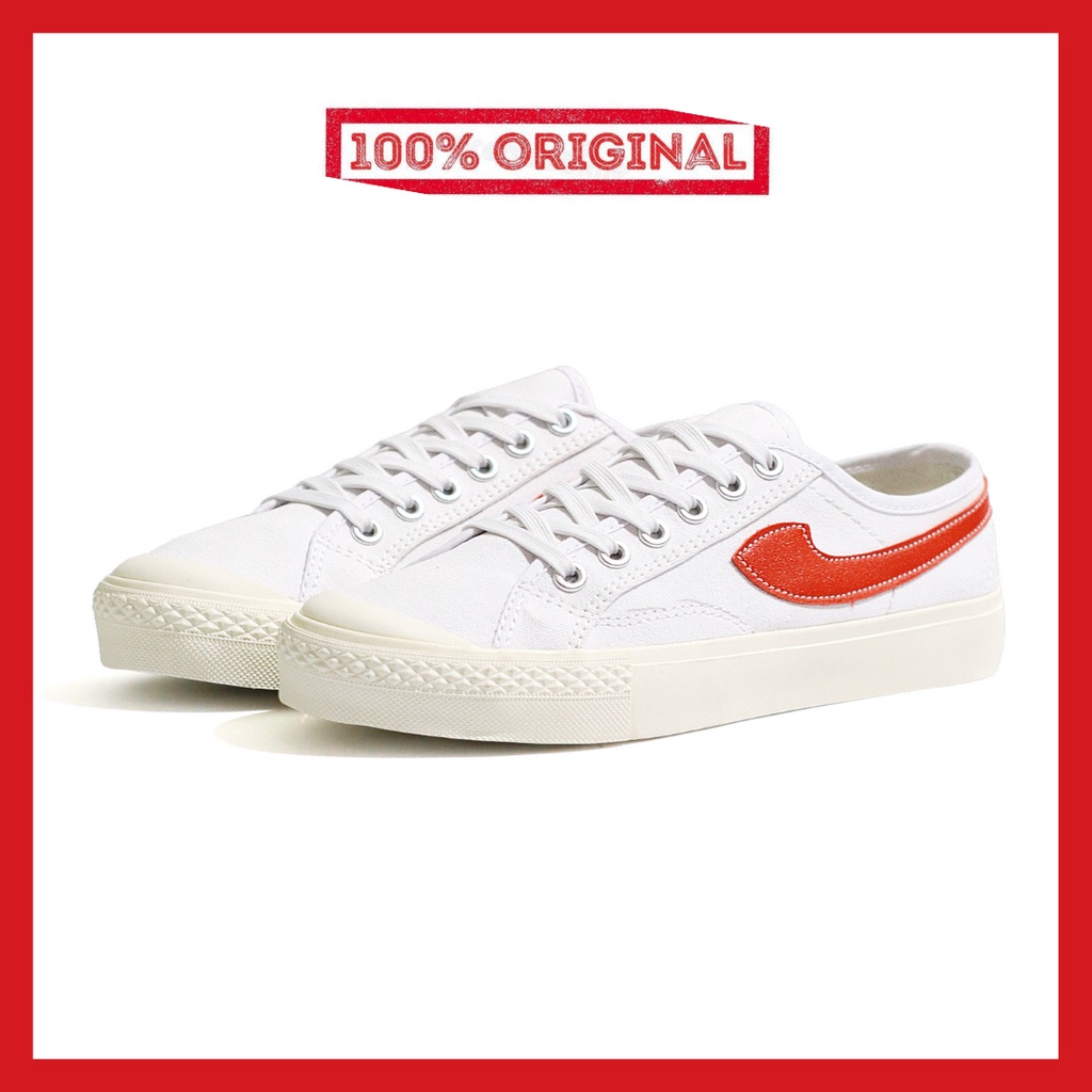 ORIGINAL - Sepatu Brand Lokal Kasual Pria Wanita No Brand White Red Low Not Sneakers Compass Gazelle Putih Merah