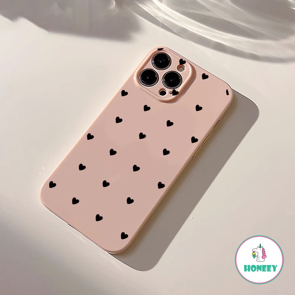 Indah Hitam Pink Cinta Hati Ponsel Case Kompatibel Untuk iPhone 14 Pro Max13 12 Pro Case iPhone 11 Pro Max Silikon Glossy Lembut Shockproof Back Cover