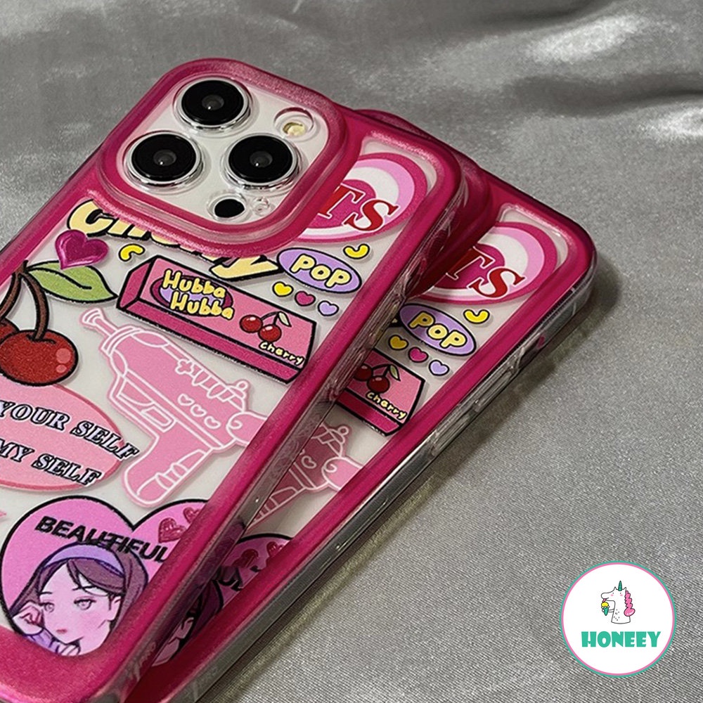 IPHONE Sweet Retro Pop Cherry Gadis Cinta Pistol Air Telepon Case Untuk Iphone14 13 11 12 Pro Max Xr Xs 7 8 Plus Case Cute Cover