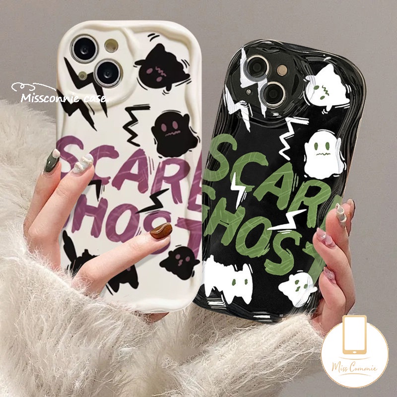 Couple Cute Scared Ghost Soft Case Untuk Realme C35 C21Y C53 C12 C55 C25Y C25 C31 C33 C25s C30 5 5i 7i 6i 9i 5s C11 C20A C3 C20 C15 C21 C17 3D Wavy Curved Edge Kartun Monster Cover