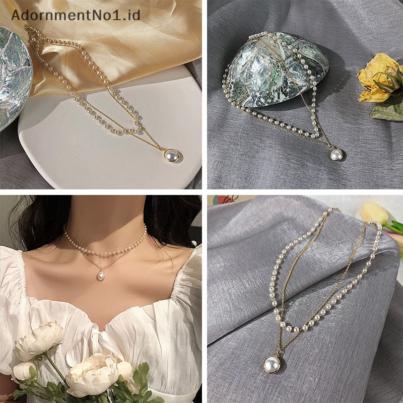 [AdornmentNo1] Fashion mutiara kalung wanita Exquisite Double Layer klavikula rantai kalung Choker perhiasan untuk wanita hadiah