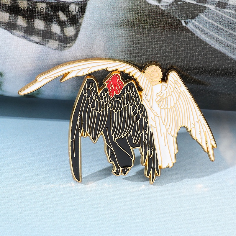 [AdornmentNo1] Bagus Omens suami tidak mudah pecah Angel &amp; setan Hard Metal Pin Angel Demon Badge wijiphale And Crowley Jewelry