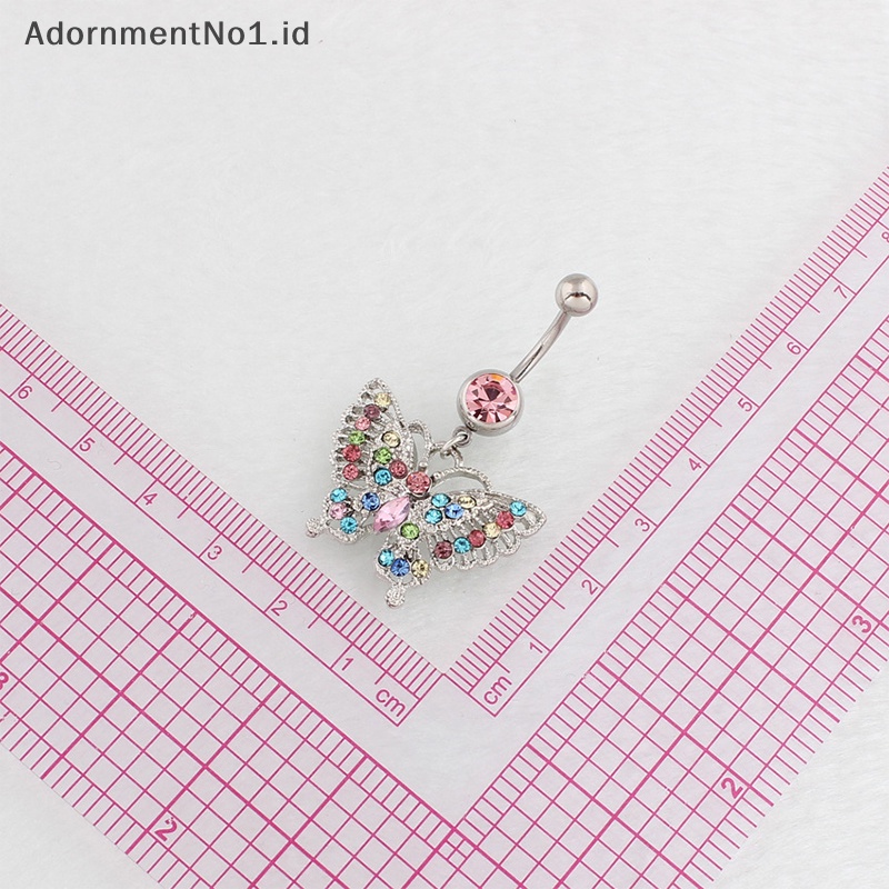 [AdornmentNo1] Colorful Butterfly Belly Navel Ring Stud cincin kancing perut Alloy liontin Belly Bar untuk wanita seksi perhiasan tubuh pusar