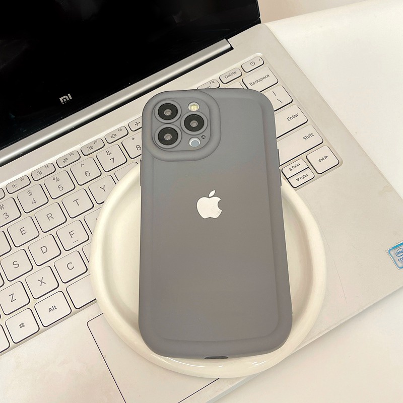 【Skin Feel】Air Bag Silicone SoftCase iPhone XR XS Max 11 12 13 14 Pro Max for Girl Women‘s Fashion Cream Phone Case Macaron Gray Yellow LOGO Metal Casing hp iPhone 14 pro max