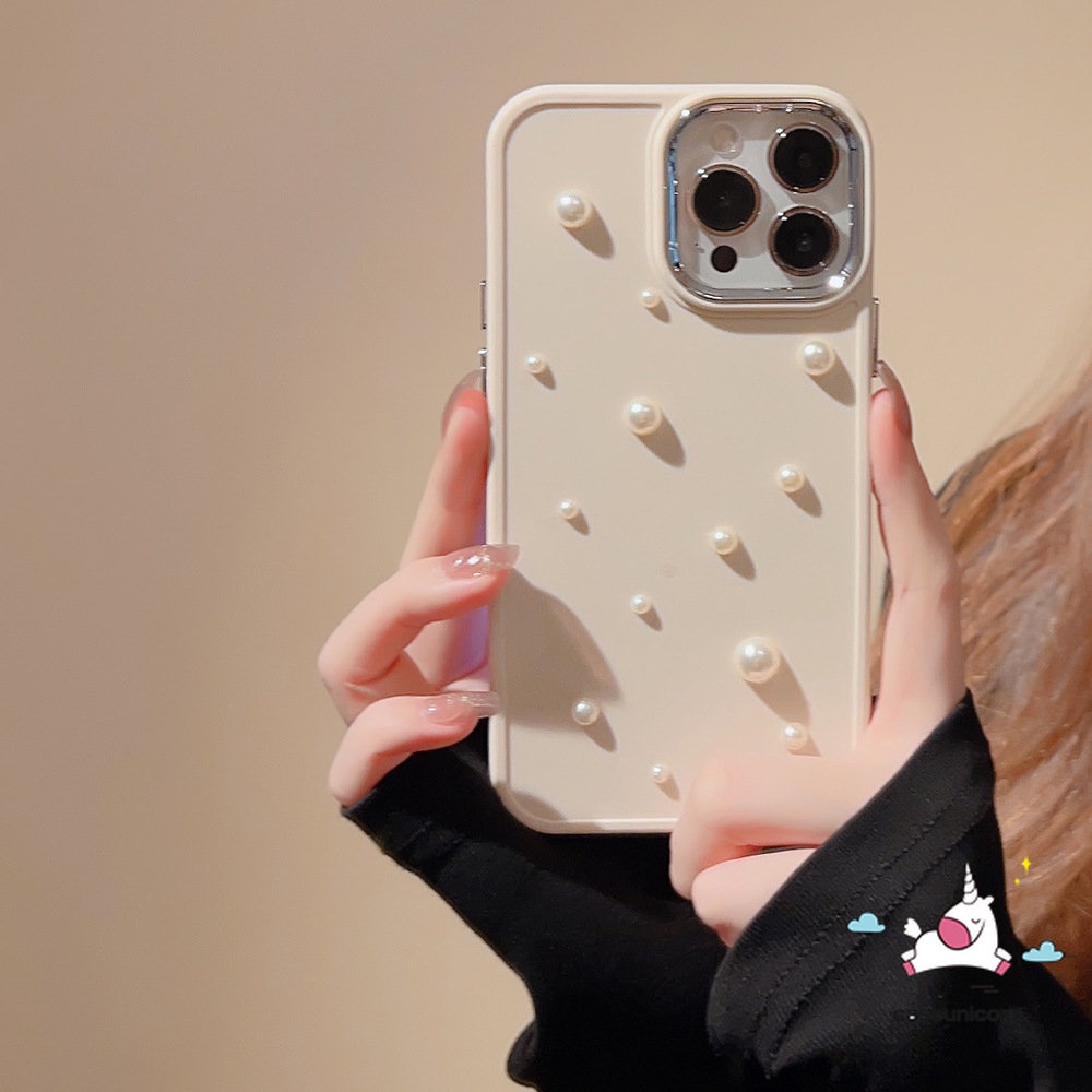 Luxury Romantic 3D Pearl Love Heart Electroplate Case Compatible for IPhone 7plus 8plus XR X 11 13 14 12 Pro Max 7 8 14 Plus XS MAX Shockproof Simple Solid Color Plating Soft Case