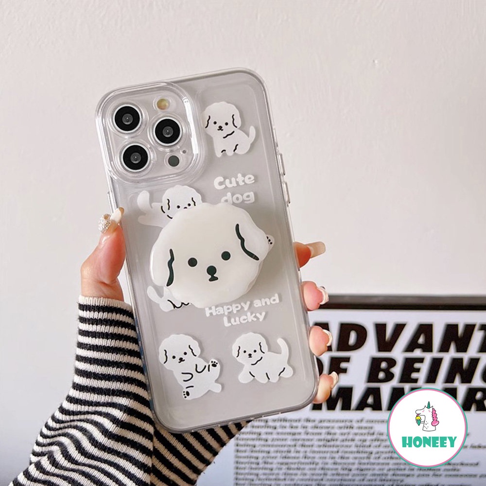 Lovely Cream Dog Phone Case Compatible for iPhone 14 13 12 11 Pro Max Casing iPhone 11 XR XS 7Plus 8Plus Holder Clear Cellphone Cover