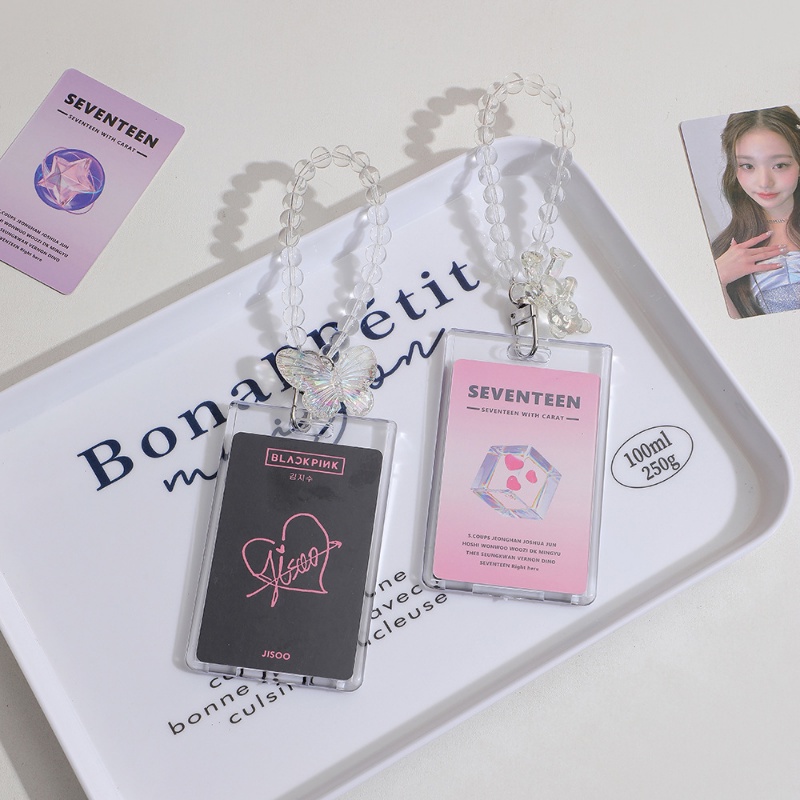 Transparent Double Side Card Protective Case/ Crystal Butterfly Photo Card Holder Keychain/ Kpop Idol Acrylic Bank Card Case