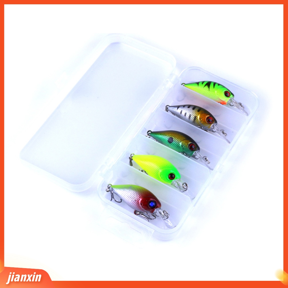 (In Stock) 5Pcs Umpan Pancing Ikan Kecil Mengambang Crankbait Umpan Jig Hook Set Dengan Tackle Box