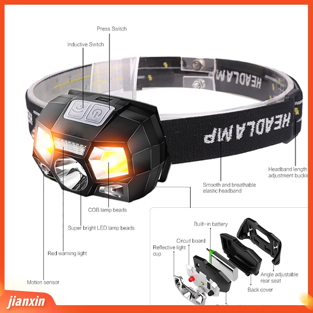 (In Stock) 5000LM USB Rechargeable Malam Memancing Berkemah Gesture Sensing LED Headlight Lamp