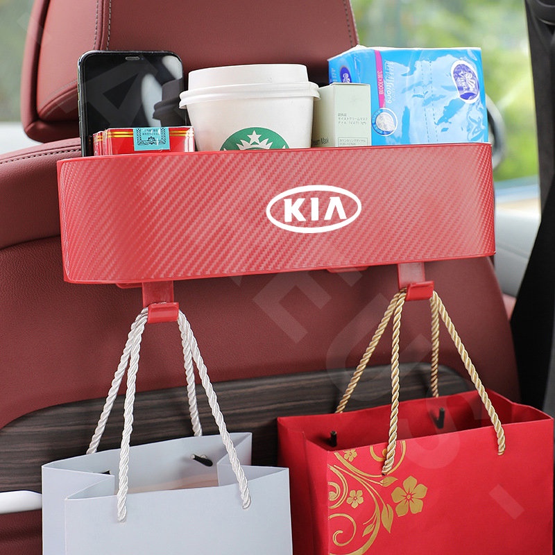 KIA Car Back Seat Organizer Mobil Seat Back Hook Kotak Penyimpanan Cup Holder Tekstur Serat Karbon Untuk KIA Sonet Sportage Sorento Rio Picanto Seltos Carens Grand Carnival Sedona