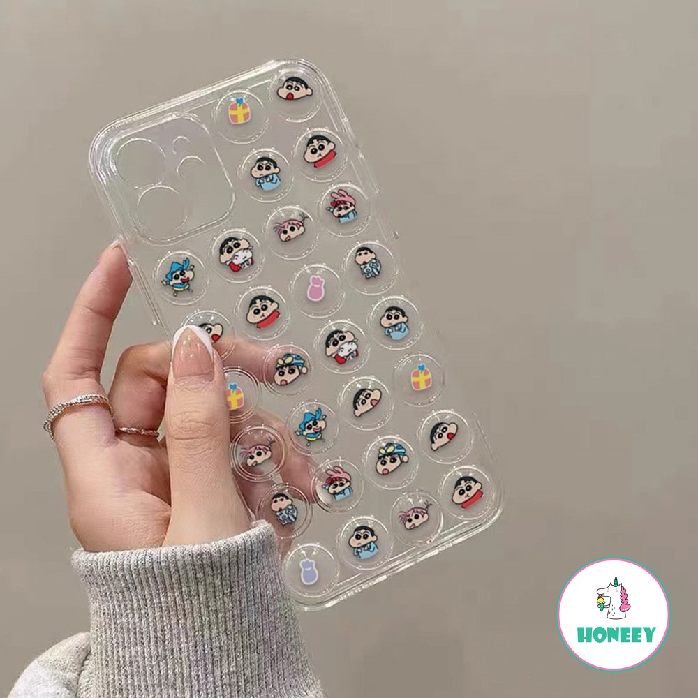 IPHONE Menghilangkan Stress Crayon Shin-chan Kartun 3D Gelembung Melindungi Ponsel Case Untuk Iphone14 11 12 13 Pro X XR Xs7 8Plus Bening Lembut TPU Penutup Belakang