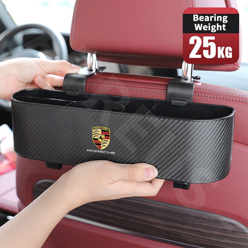 Porsche Car Back Seat Organizer Car Seat Back Hook Kotak Penyimpanan Cup Holder Tekstur Serat Karbon Untuk Porsche Rawit911 718 Macan Panamera Taycan