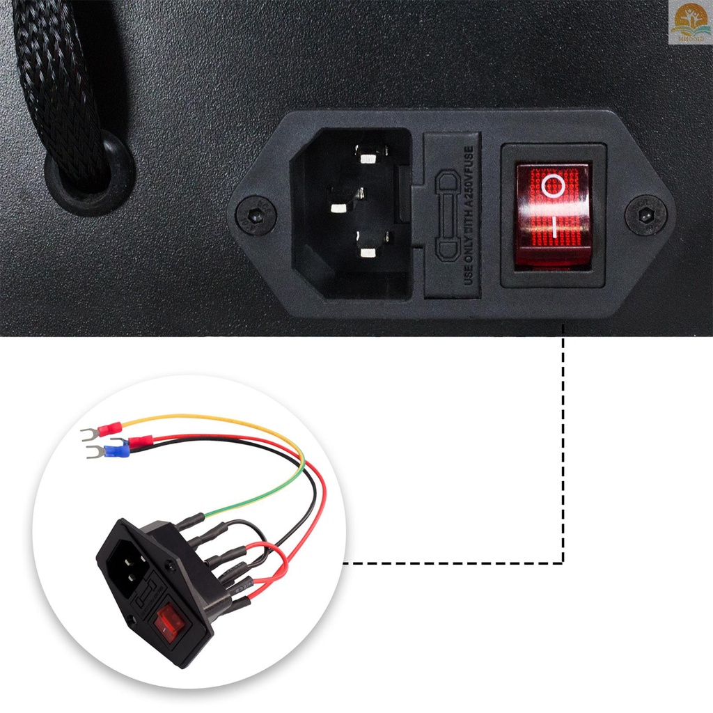 In Stock Aksesoris Printer 3D Power Supply Switch Socket 10A 250V Rocker Switch Dengan Kabel Sekring Colokan Tipe U Untuk Printer 3D