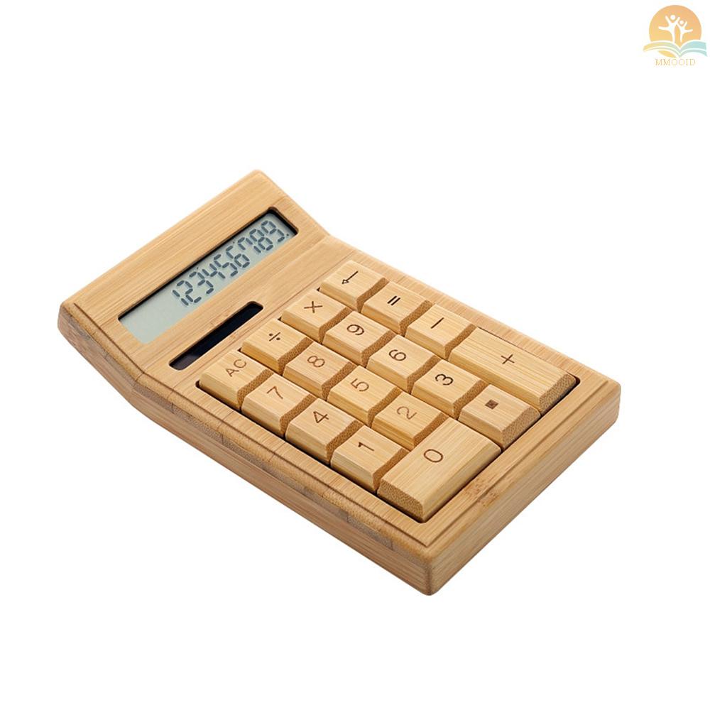 In Stock Alat Hitung Elektronik Bambu Ramah Lingkungan Counter Fungsi Standar 12digi Solar &amp; Baterai Dual Powered Untuk Rumah Kantor Sekolah Toko Eceran