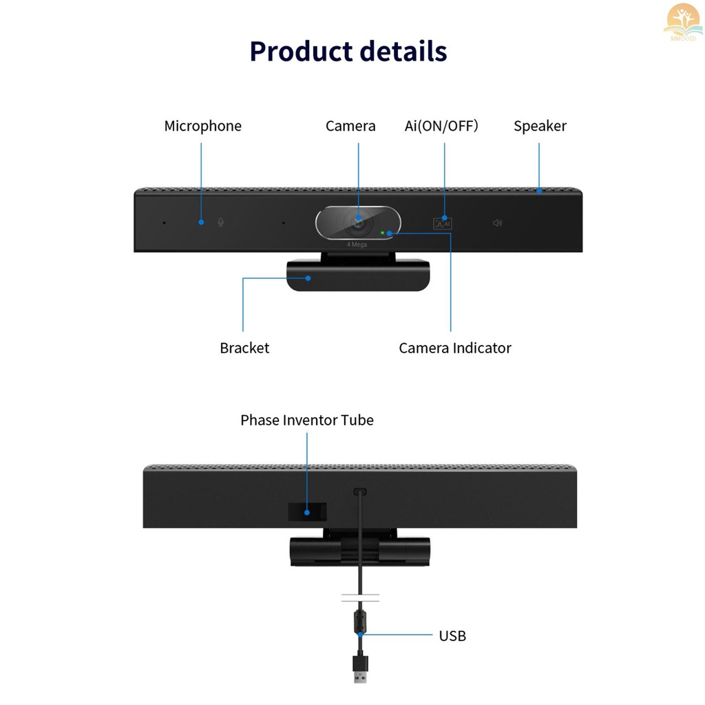 In Stock 2K Webcam Kamera Konferensi Video HD 3-in-1 Dengan Mikrofon Dan Speaker AI Face Tracking Auto Focus360° Voice Pickup 4megapixel USB Plug &amp; Play Kompatibel Dengan Windows