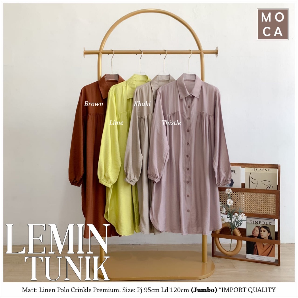 LEMIN TUNIK Jumbo ORI MOCA | Ld120 Linen Polo Crinkle Prrmium