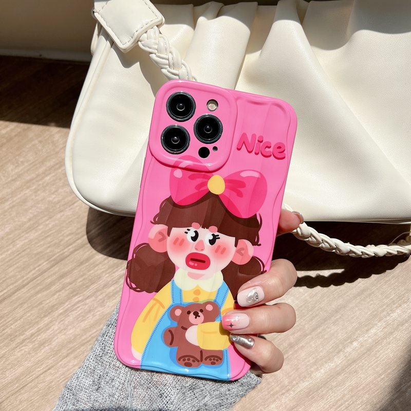Nice Little Girl Soft Silicon Case HP iP iPhone 14 + Plus 12 13 Pro Max 11 IMD Bear Doll Casing Apple