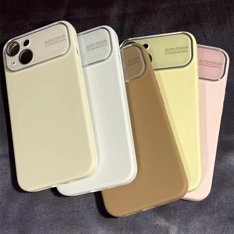 IPHONE Cover Ponsel Silikon Cair Warna Solid Dengan Logo Untuk Iphone14 13 12 Pro Max Perlindungan Casing Lensa Kaca Jendela Besar Soft Casing