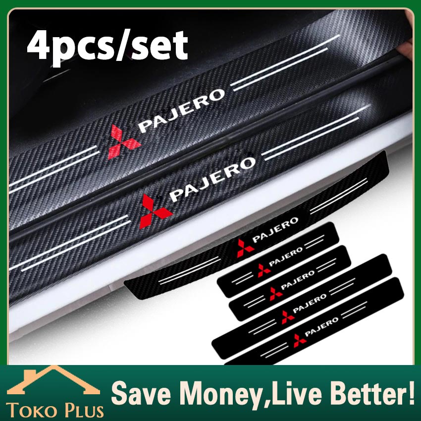MITSUBISHI PAJERO Carbon 3D Door Sill Plate Guard Pelindung Pijakan Injakan Kaki Pintu Mobil Set