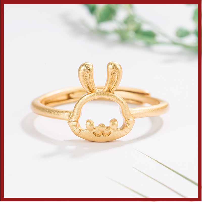 Cincin Kelinci Buram Emas 18K Cincin Terbuka Simple Lucu U1524