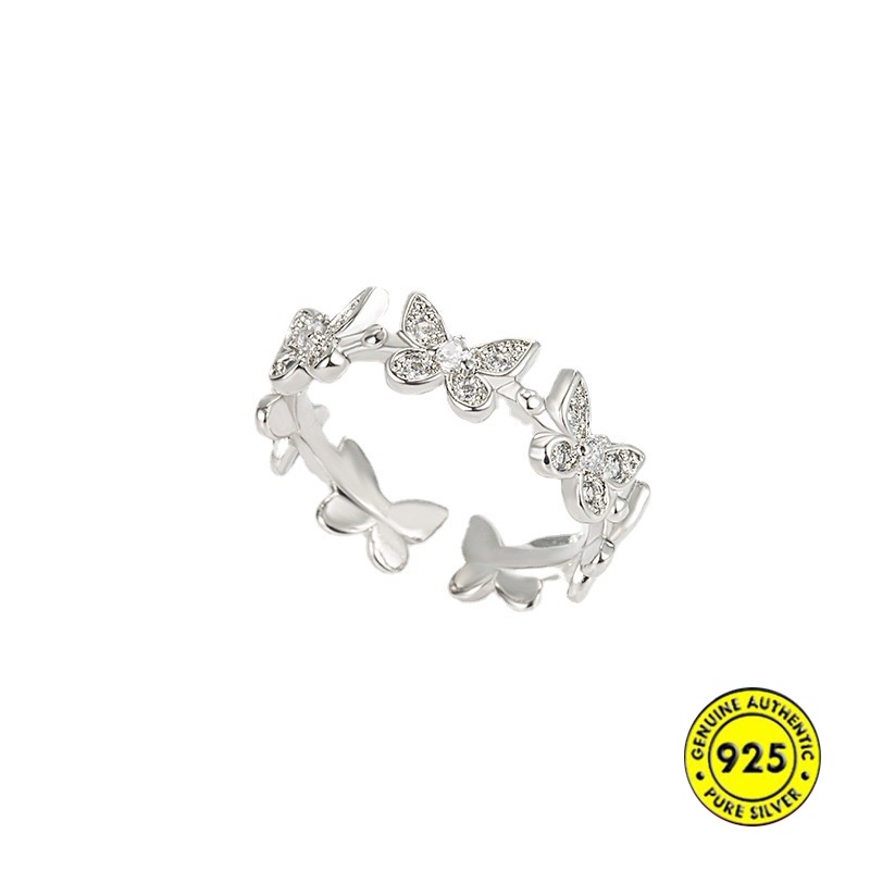 Cincin Multi-Butterfly Berlian Penuh Temperamen Masuk Lux Open Ring Untuk Wanita U1523