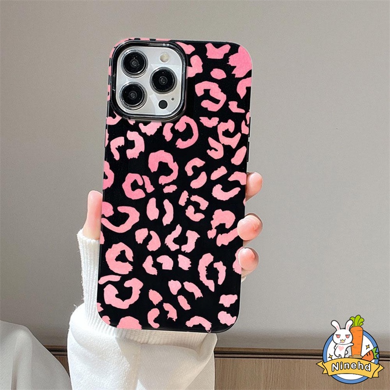 IPHONE Casing Motif Leopard Pink Mewah Kompatibel Untuk Iphone14 13 12 11 Pro Max X Xr Xs Max 8 7 6 6s Plus SE 2020hitam Sederhana Casing Ponsel Silikon Ultra-Tipis Shockproof Frame Back Cover